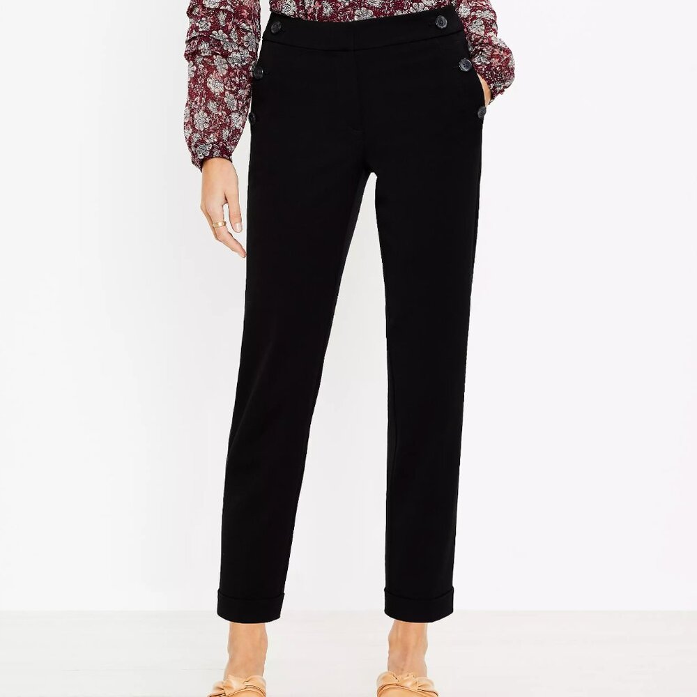 Ann Taylor LOFT 8 Black Slim Leg Crop Ankle Stretch Sailor Button Dress Pants‎ - Picture 3 of 8